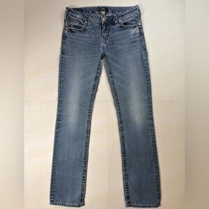 Silver Aiko Jeans Womens Size 29x33 Low Rise Med Wash Straight Leg Jeans.